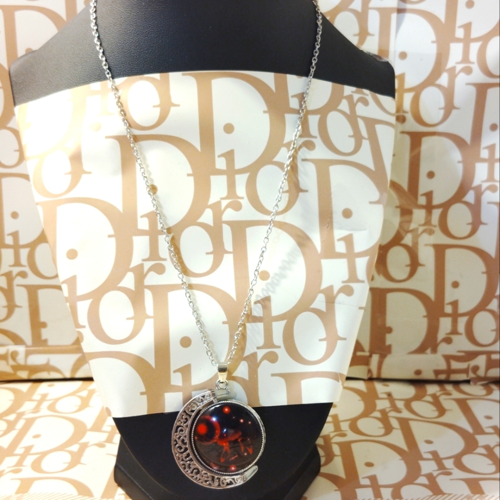 Silver and Red Pendant Necklace